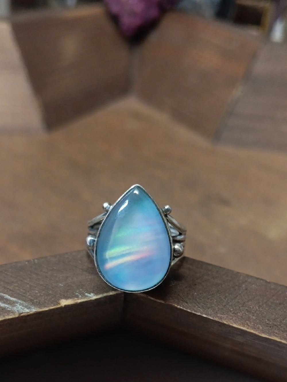 Sterling Silver 925 Aurora Opal Ring 6.5